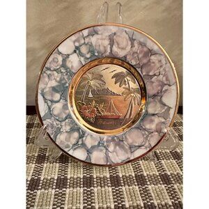 Decorative 6" Plate With Gold Chokin Art Hawaii Scene
